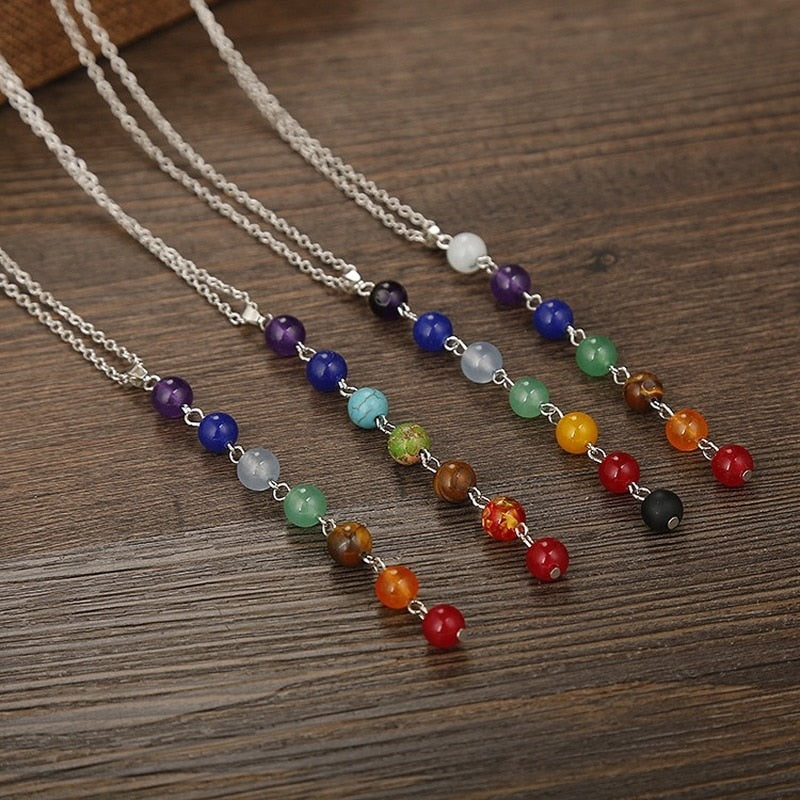 2021  7 Chakra Gem Natural Stone Beads Pendant Necklace Women Yoga Reiki Healing Balancing Chakra Necklaces Jewelry Gifts