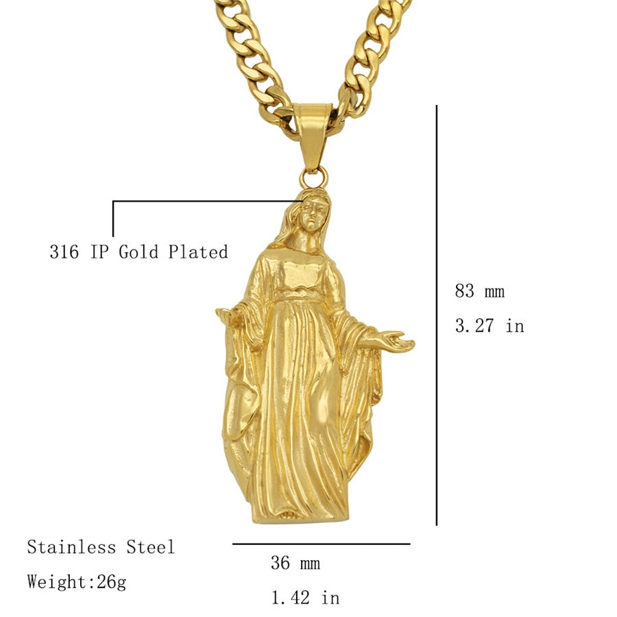 2021  316L Stainless Steel Chain With Gold Color Big Virgin Mary Pendant Necklace for Women Christian Jewelry Madonna