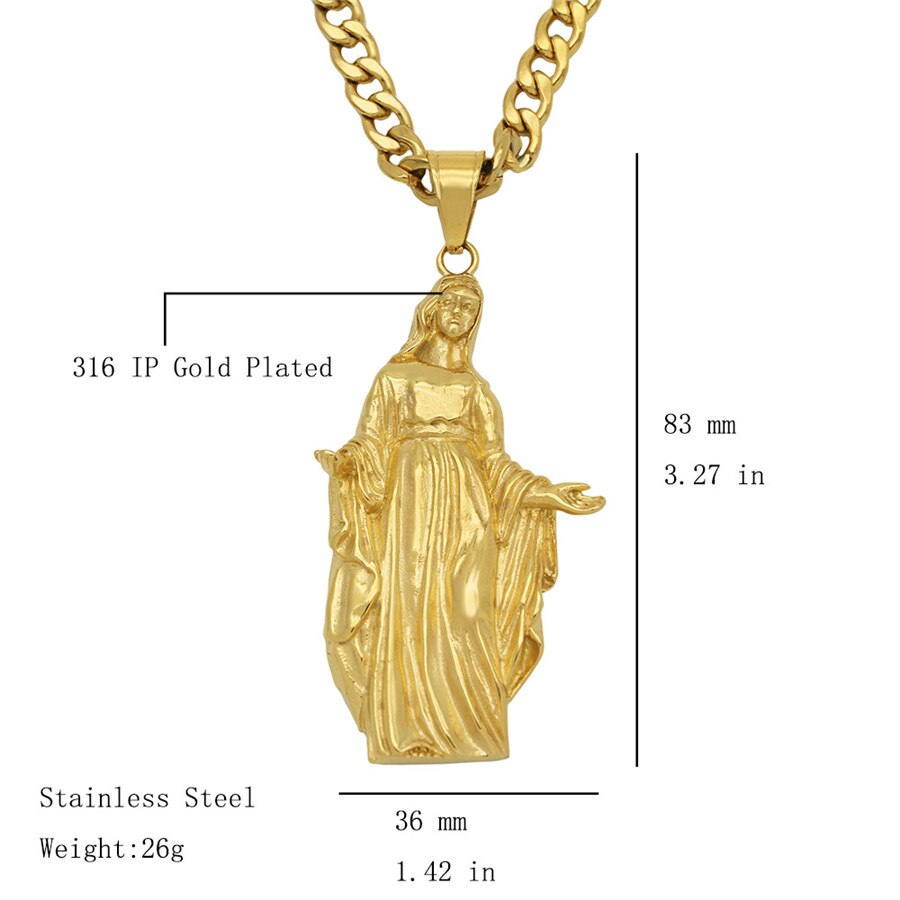 2021  316L Stainless Steel Chain With Gold Color Big Virgin Mary Pendant Necklace for Women Christian Jewelry Madonna