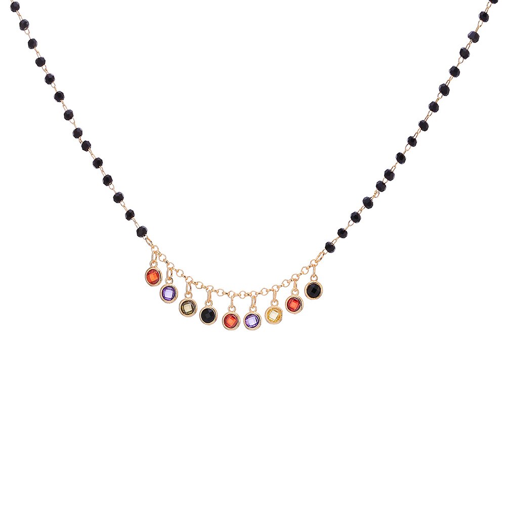 2022  Gold Color Initial Multicolor CZ Necklace Black Beaded Chain Necklace For Women Accessories Jewelry Girlfriend