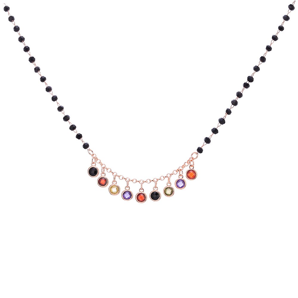 2022  Gold Color Initial Multicolor CZ Necklace Black Beaded Chain Necklace For Women Accessories Jewelry Girlfriend