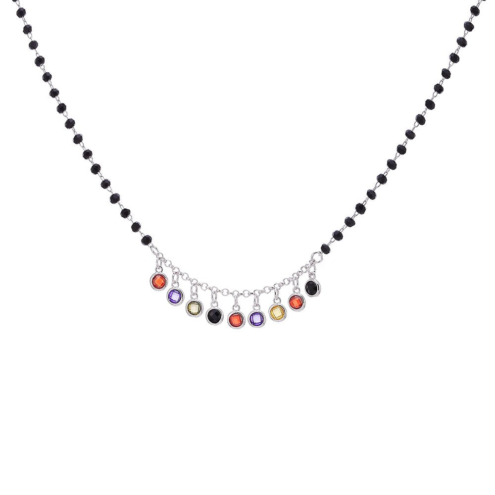 2022  Gold Color Initial Multicolor CZ Necklace Black Beaded Chain Necklace For Women Accessories Jewelry Girlfriend