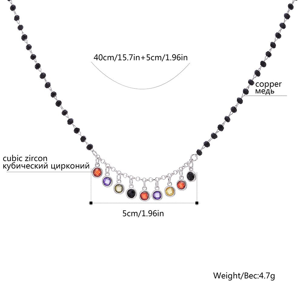 2022  Gold Color Initial Multicolor CZ Necklace Black Beaded Chain Necklace For Women Accessories Jewelry Girlfriend