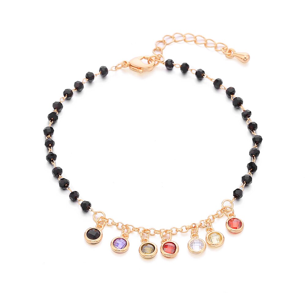 2022   Colorful Small Round Cubic Zircon Bracelets For Women Black Beaded Charm Bracelet For Female
