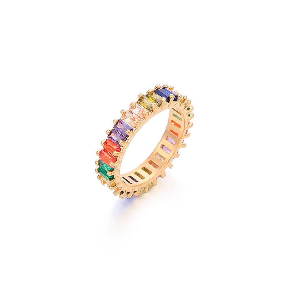 2022  Women's Copper CZ Cubic Zircon Colorful Rainbow Rings Engagement Wedding Ring for Girls Party Jewelry Gift ins