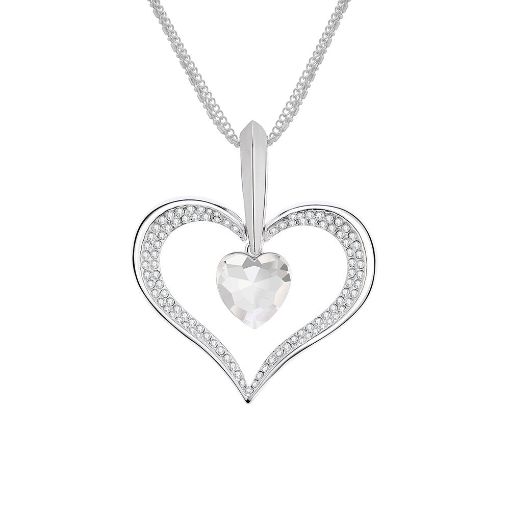 2022 Big Silvery Hollow Heart Glass Clear Crystal Pendant Necklace For Women Multi chains Long Necklace Jewelry Party Gifts