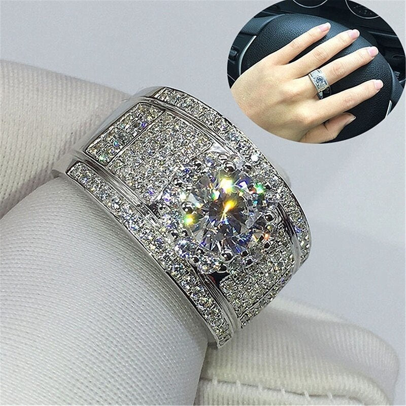 2022 Bohemian Crystal Large Women's Inlaid Color Rhinestone Ring Party Accessories Size 7~11