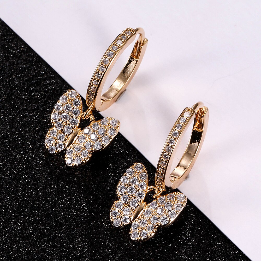 2022 Butterfly Charm Hoop Earrings For Women Trendy CZ Zircon Golden Cute Insect Jewelry Statement Women Accessories
