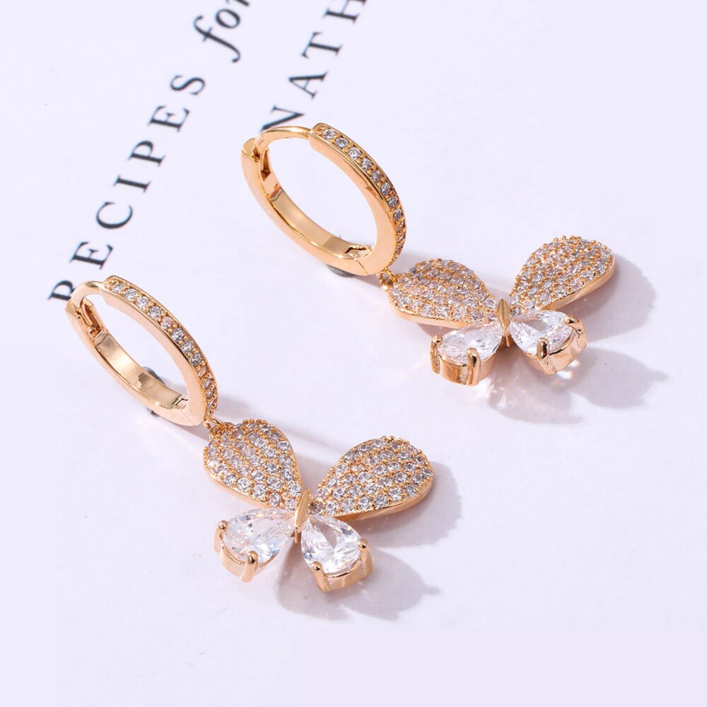 2022 CZ Zircon Butterfly Drop Earrings for Women Shinny Insect Charm Earring Trendy Jewelry Engagement Accessories