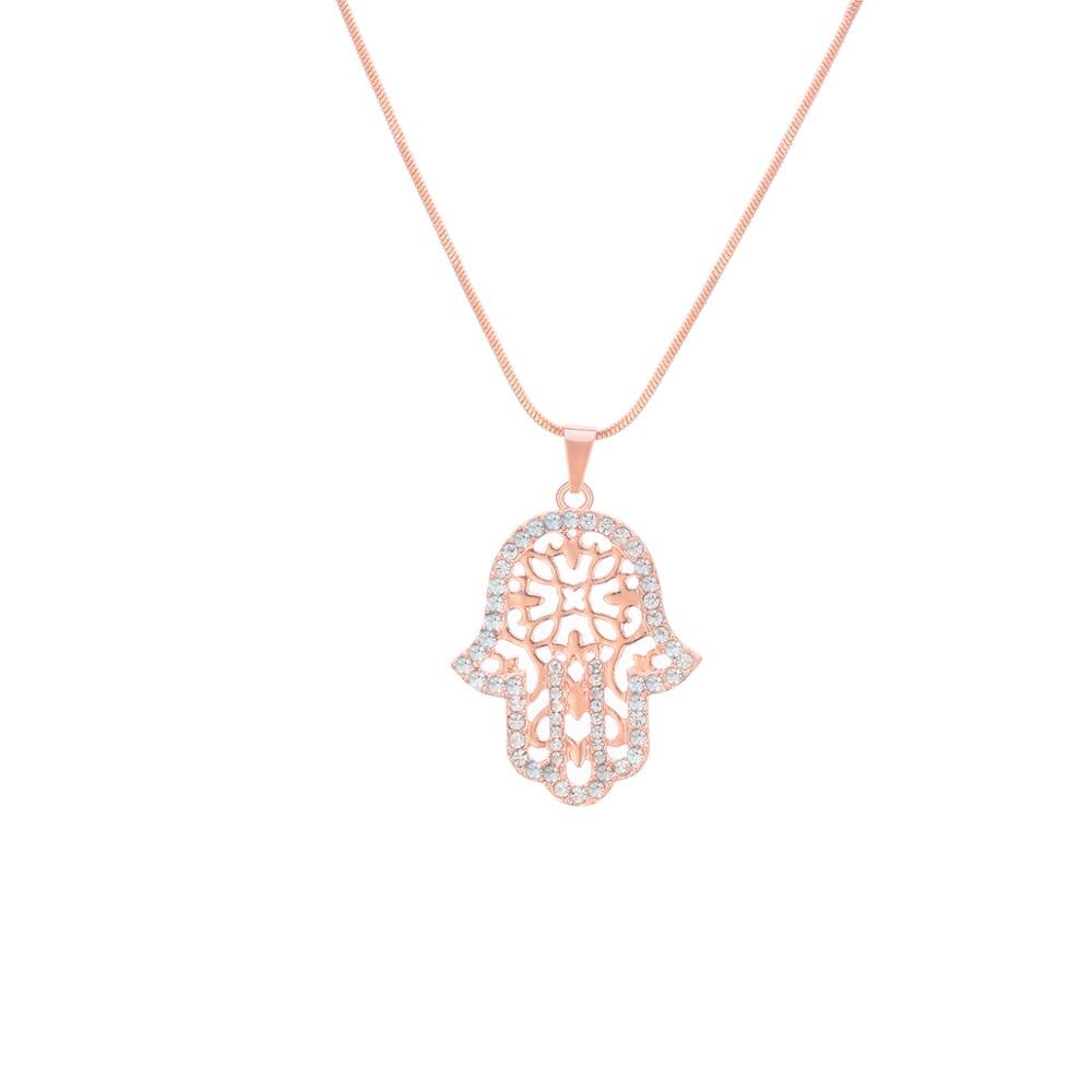 2022 CZ Zircon Hand Hamsa Pendant Necklace Gold Silver Color Hollow Clavicle Choker Necklace For Woman Jewelry Party Gifts