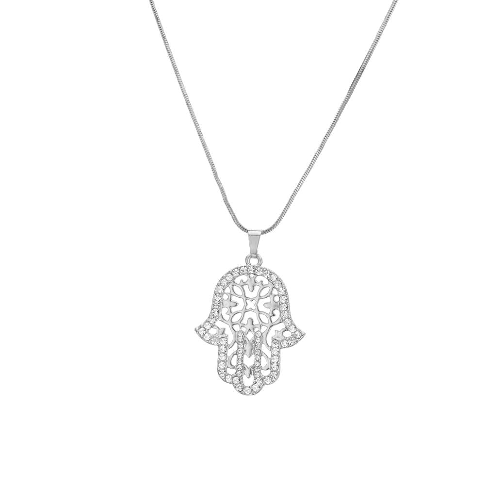 2022 CZ Zircon Hand Hamsa Pendant Necklace Gold Silver Color Hollow Clavicle Choker Necklace For Woman Jewelry Party Gifts