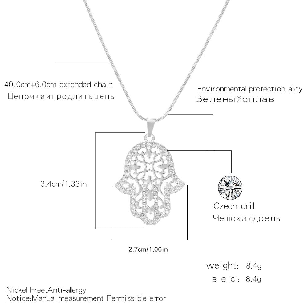 2022 CZ Zircon Hand Hamsa Pendant Necklace Gold Silver Color Hollow Clavicle Choker Necklace For Woman Jewelry Party Gifts