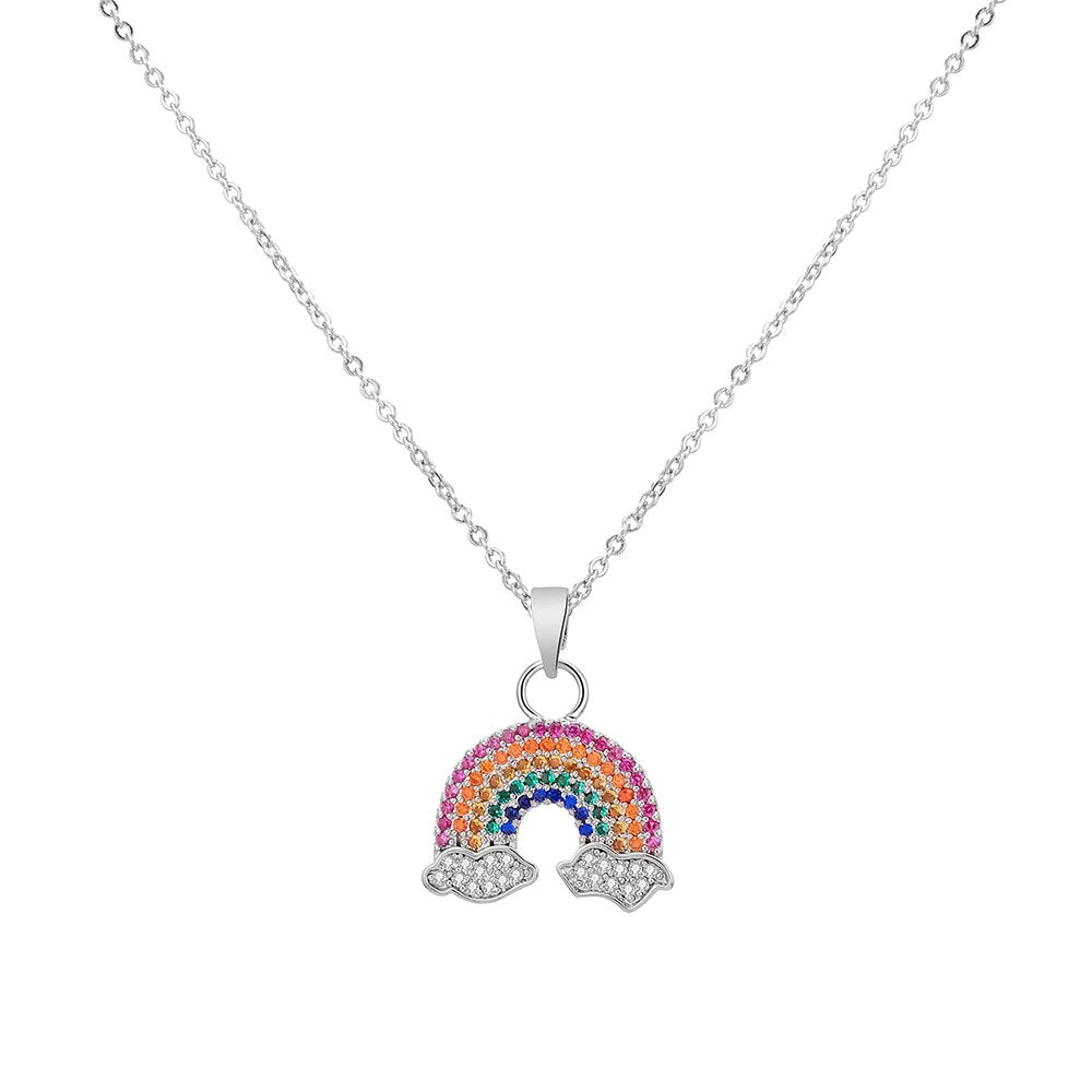 2022 Colorful Rainbow Cubic Zircon Pendant Necklace for Women Gold Silvery Chain Summer Necklace Women Trendy Jewelry Gift