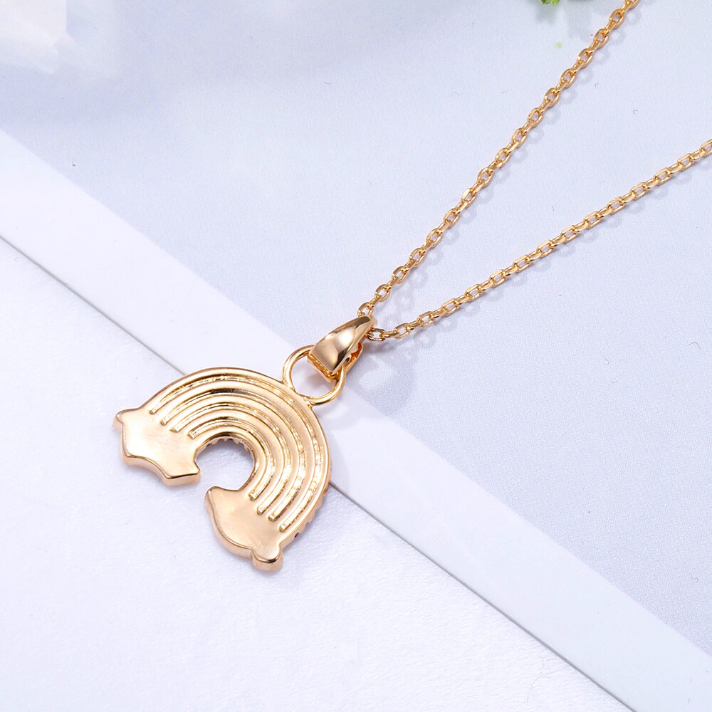 2022 Colorful Rainbow Cubic Zircon Pendant Necklace for Women Gold Silvery Chain Summer Necklace Women Trendy Jewelry Gift