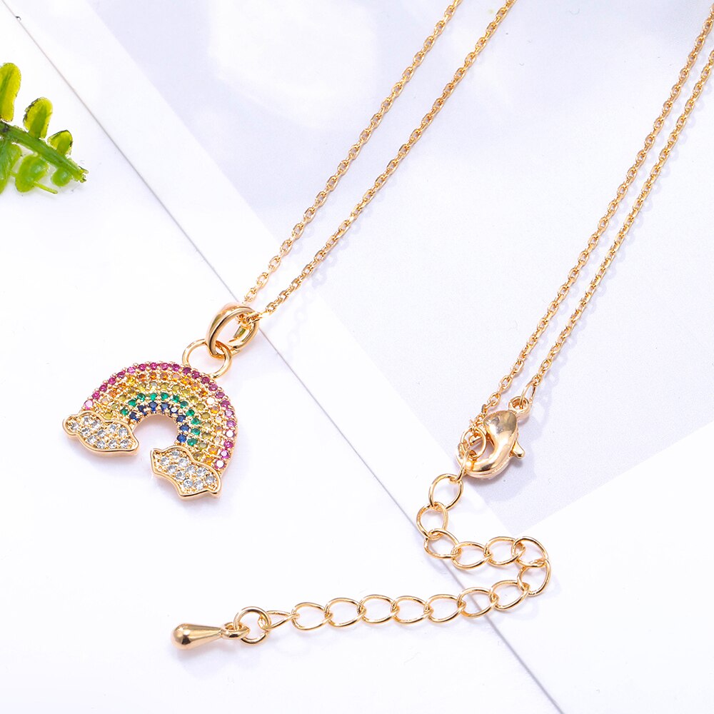 2022 Colorful Rainbow Cubic Zircon Pendant Necklace for Women Gold Silvery Chain Summer Necklace Women Trendy Jewelry Gift