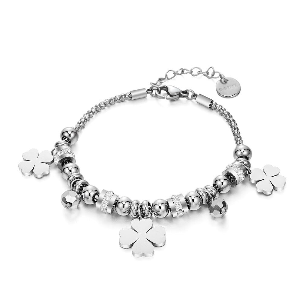 2022 Design Four Leaf Clover Stainless Steel Bracelet For Woman Lover Gold Silvery Popcorn Chain Bracelets Jewelry