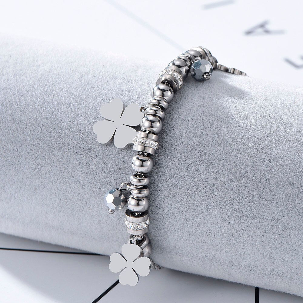 2022 Design Four Leaf Clover Stainless Steel Bracelet For Woman Lover Gold Silvery Popcorn Chain Bracelets Jewelry