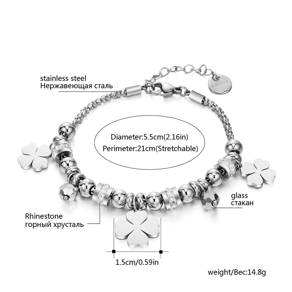 2022 Design Four Leaf Clover Stainless Steel Bracelet For Woman Lover Gold Silvery Popcorn Chain Bracelets Jewelry