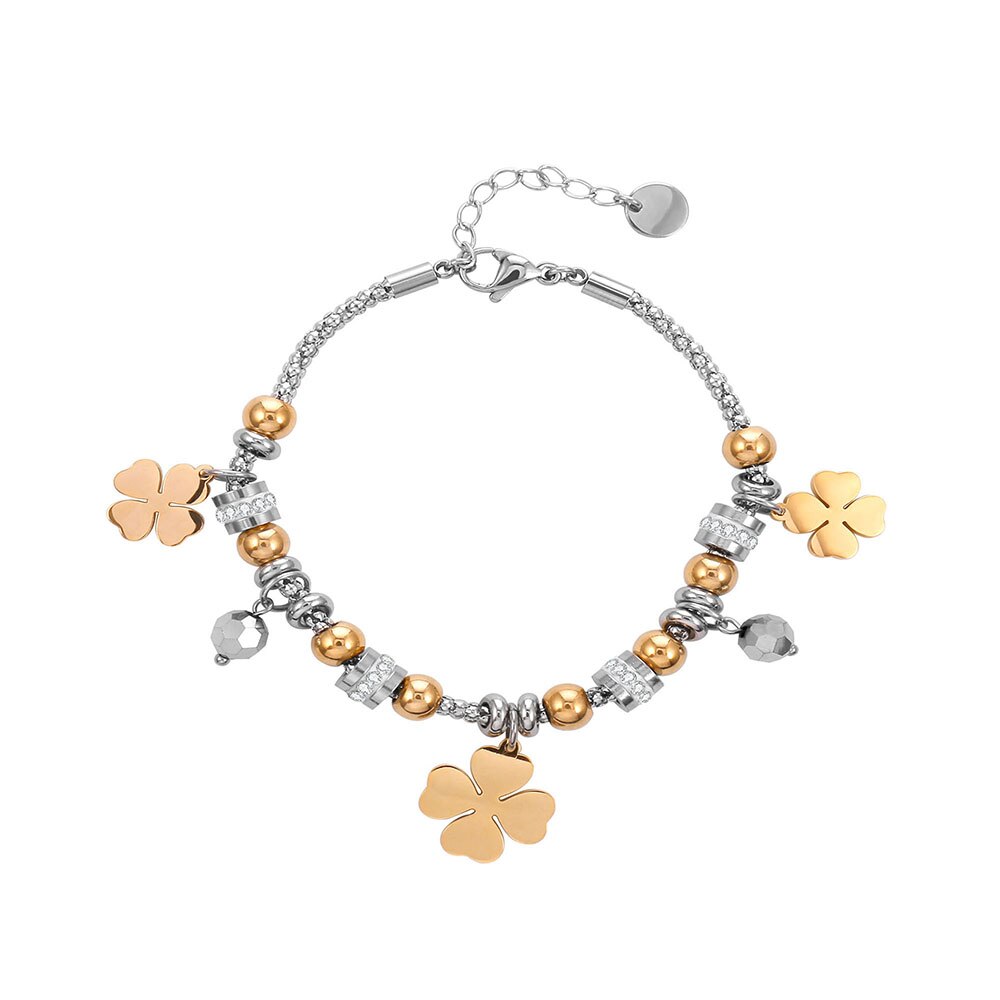 2022 Design Four Leaf Clover Stainless Steel Bracelet For Woman Lover Gold Silvery Popcorn Chain Bracelets Jewelry