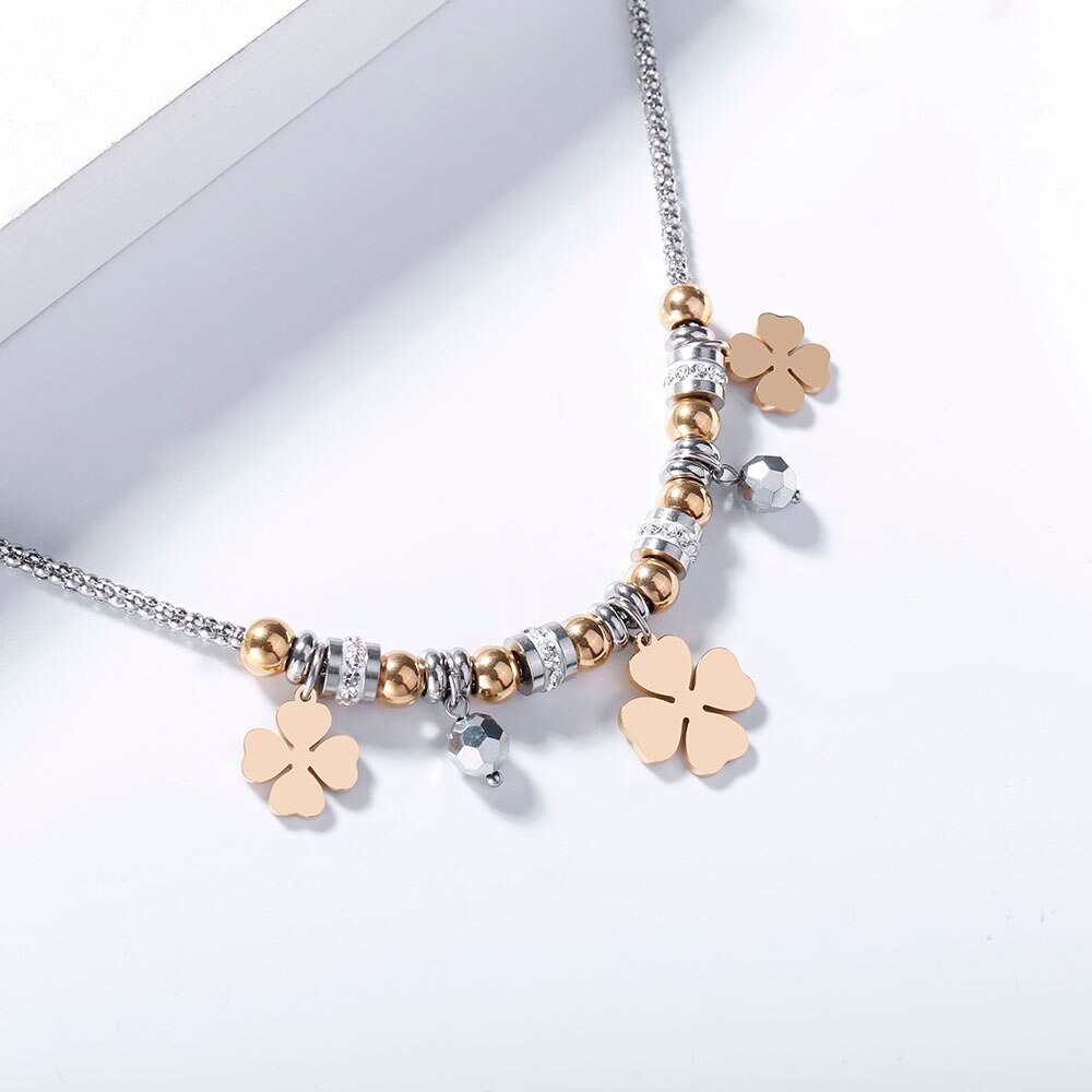 2022 Design Four Leaf Clover Stainless Steel Bracelet For Woman Lover Gold Silvery Popcorn Chain Bracelets Jewelry