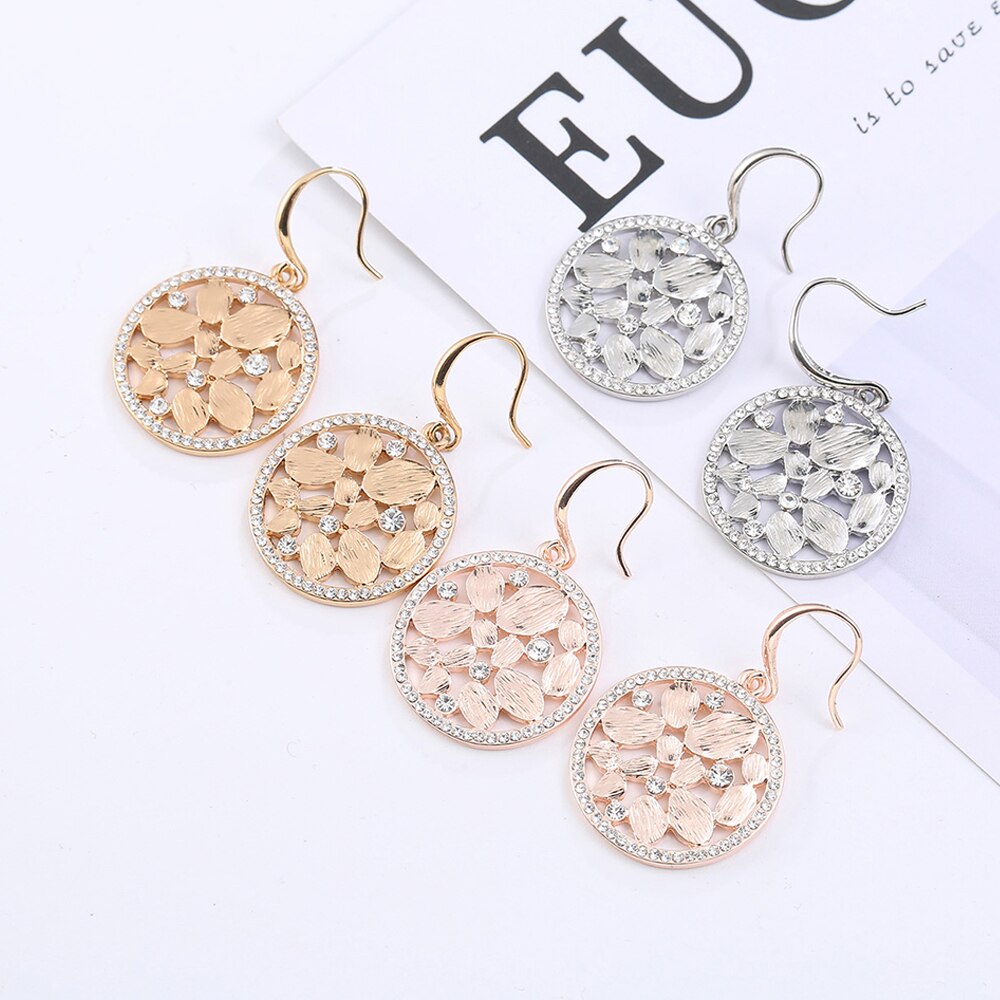 2022 Design Irregular Oval Flower Drop Earring For Woman Gold Color Clear White Crystal Round Elegant Earring Women Jewelry