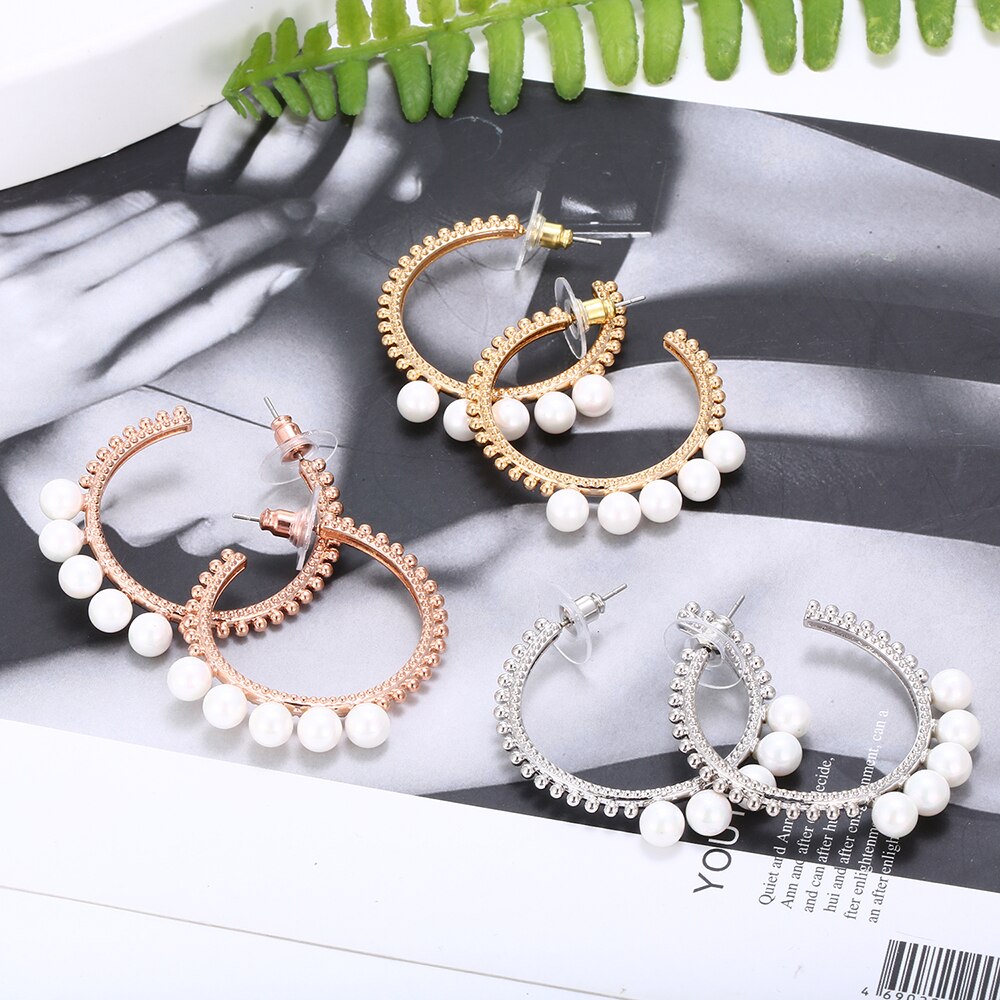 2022 Design Vintage Pearl Hoop Earings For Woman Gold Silvery Big Circle Earring For Girl Jewelry Gift
