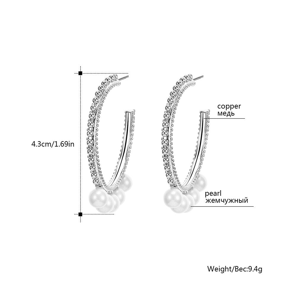 2022 Design Vintage Pearl Hoop Earings For Woman Gold Silvery Big Circle Earring For Girl Jewelry Gift