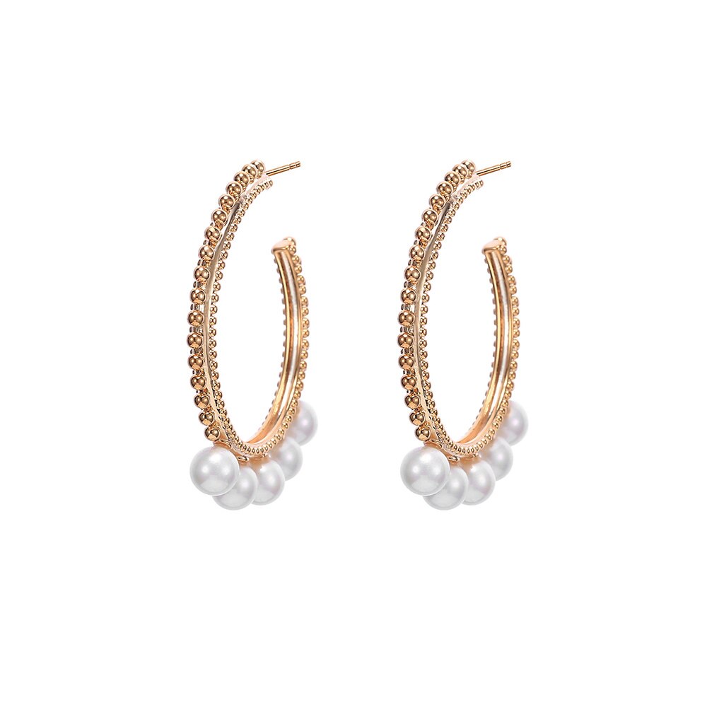 2022 Design Vintage Pearl Hoop Earings For Woman Gold Silvery Big Circle Earring For Girl Jewelry Gift