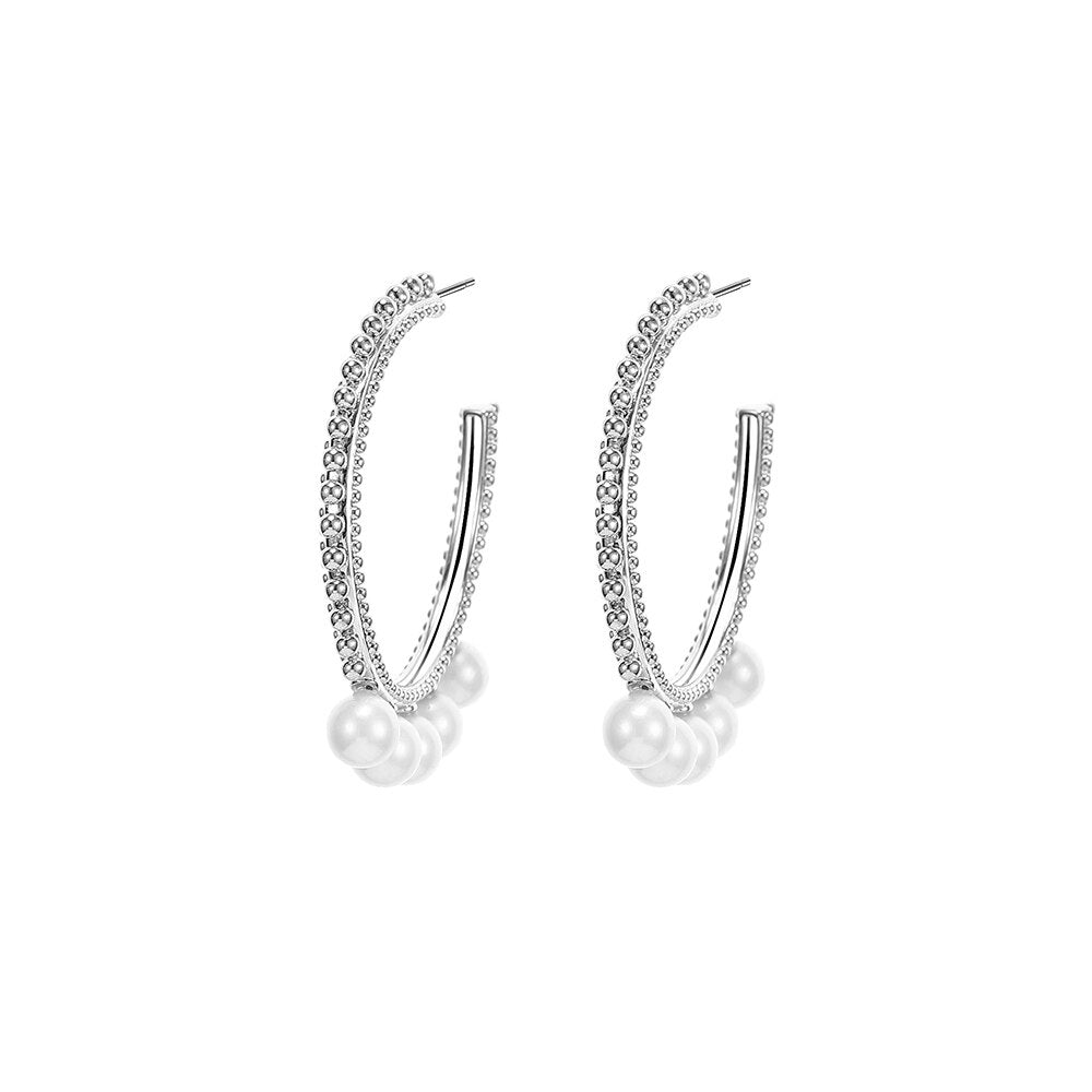 2022 Design Vintage Pearl Hoop Earings For Woman Gold Silvery Big Circle Earring For Girl Jewelry Gift