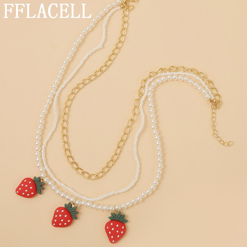 2020 Exaggerated Bohemia Handmade Pineapple Strawberry Cherry Colorful Beaded Flower Necklace for Women Vacation Jewellery