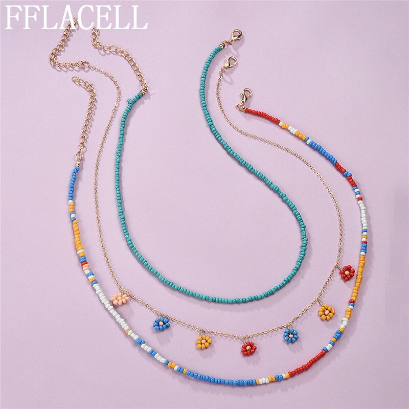 2020 Exaggerated Bohemia Handmade Pineapple Strawberry Cherry Colorful Beaded Flower Necklace for Women Vacation Jewellery