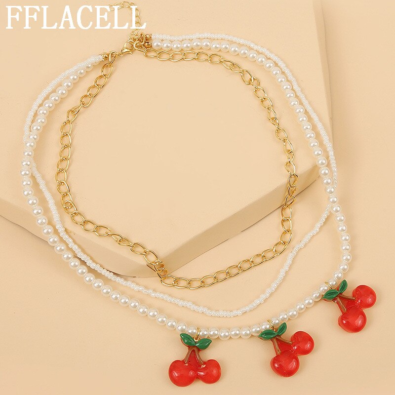 2020 Exaggerated Bohemia Handmade Pineapple Strawberry Cherry Colorful Beaded Flower Necklace for Women Vacation Jewellery