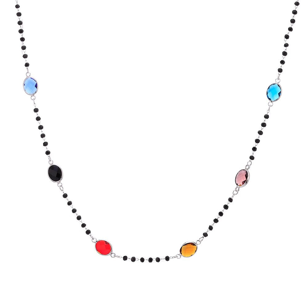 2022 Bohemian Colorful Zircon Black Crystal Seed Bead Long Chain Necklace For Women Trendy Women Jewelry Statement