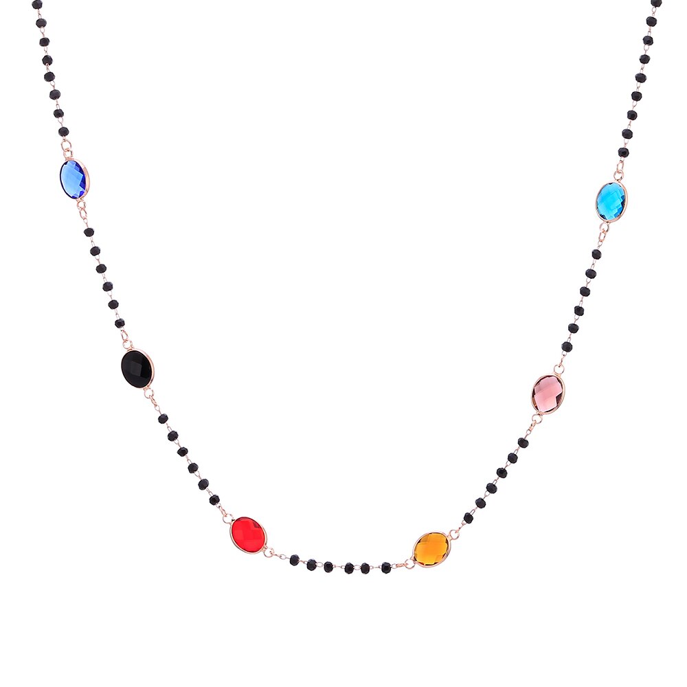 2022 Bohemian Colorful Zircon Black Crystal Seed Bead Long Chain Necklace For Women Trendy Women Jewelry Statement