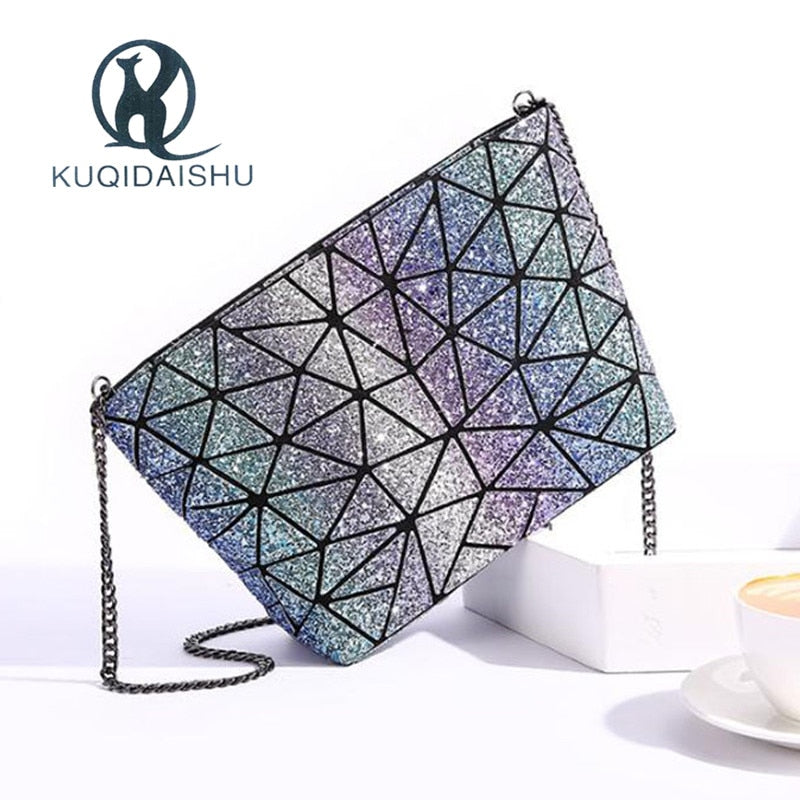 2022 Rhinestone Bag Women Chain Shining Geometry Shoulder Bags Sling Folding Bao Messenger Bag Woman Bolsa Feminina