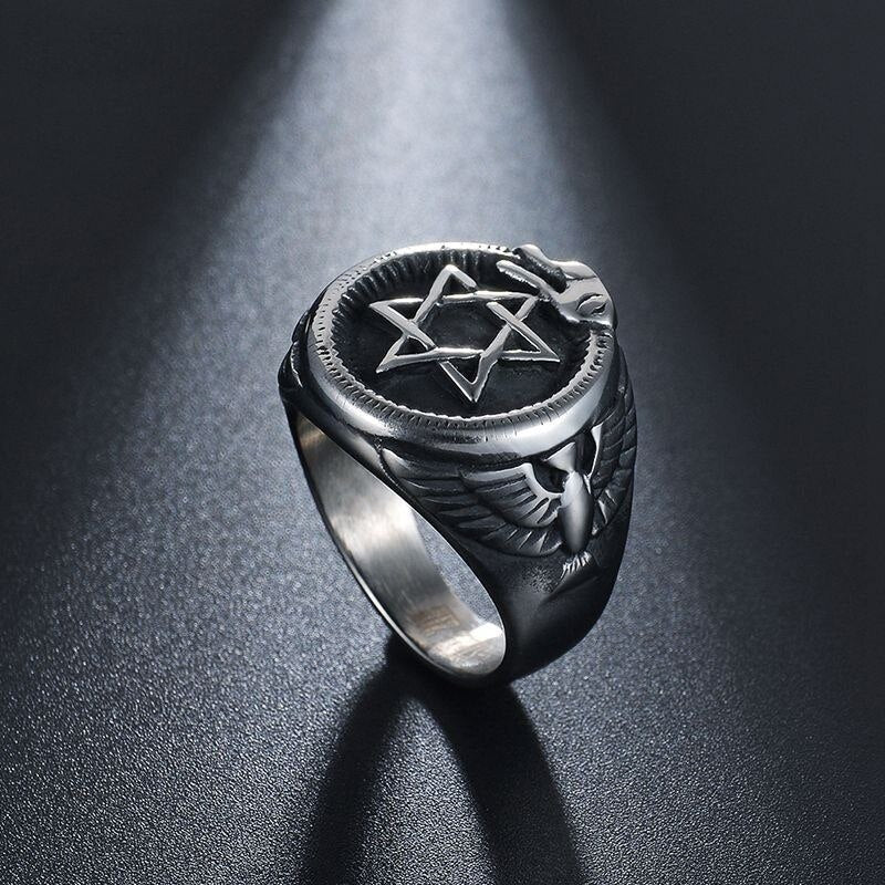2022 Ring Bright Black Retro Style Party Men&#39S Stainless Steel Hexagonal Eagle Totem Ring Jewelry