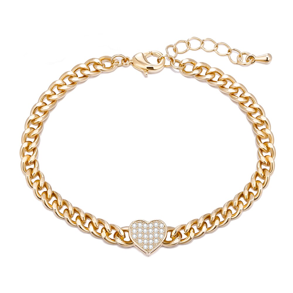 2022 Gold Cuban Chain Bracelet CZ Zirconia Heart Charm  Bracelets For Woman Classic Jewelry Accessories Party Gift