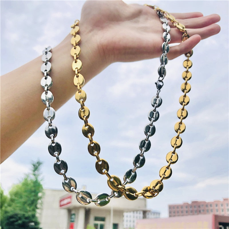 2021 Coffee Bean Chain Necklace 11MM Stainless Steel Rope Link Chains For Men Jewelry