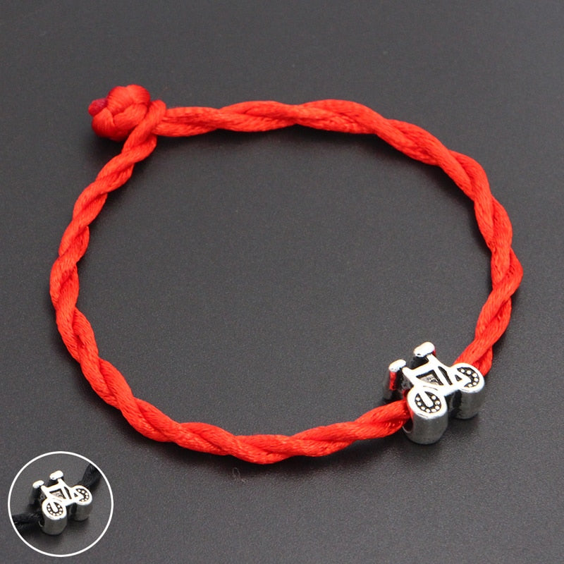 2021  I Love Bike Beads Charms 4mm Red Thread String Bracelet Lucky Red Handmade Rope Charm Bracelet for Women Men Jewelry