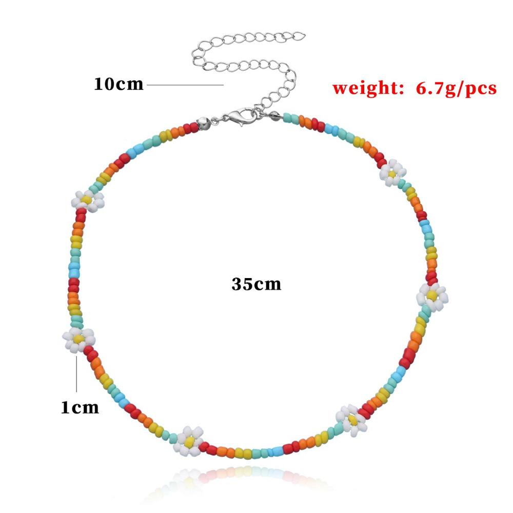 2021  Korea Lovely Daisy Flowers Colorful Beaded Charm Statement Short Choker Necklace for Women Vacation Jewelry