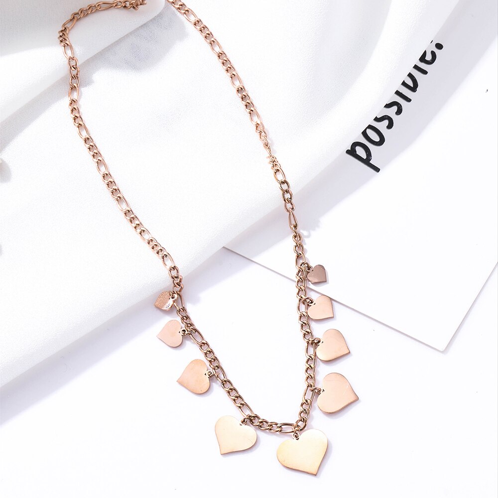 2022 Love Heart Pendant Stainless Steel Necklaces For Woman Rose Gold Color Choker Necklace Wedding Statement Jewelry Gifts