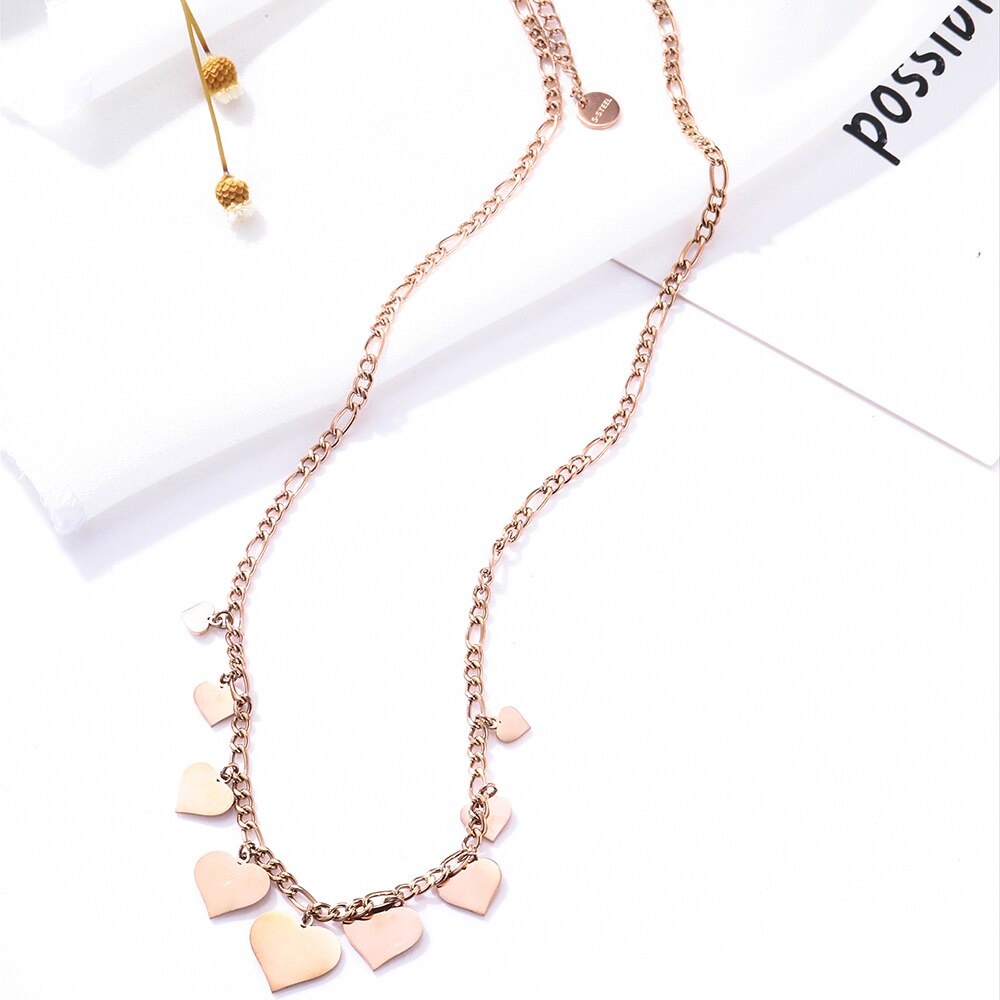 2022 Love Heart Pendant Stainless Steel Necklaces For Woman Rose Gold Color Choker Necklace Wedding Statement Jewelry Gifts