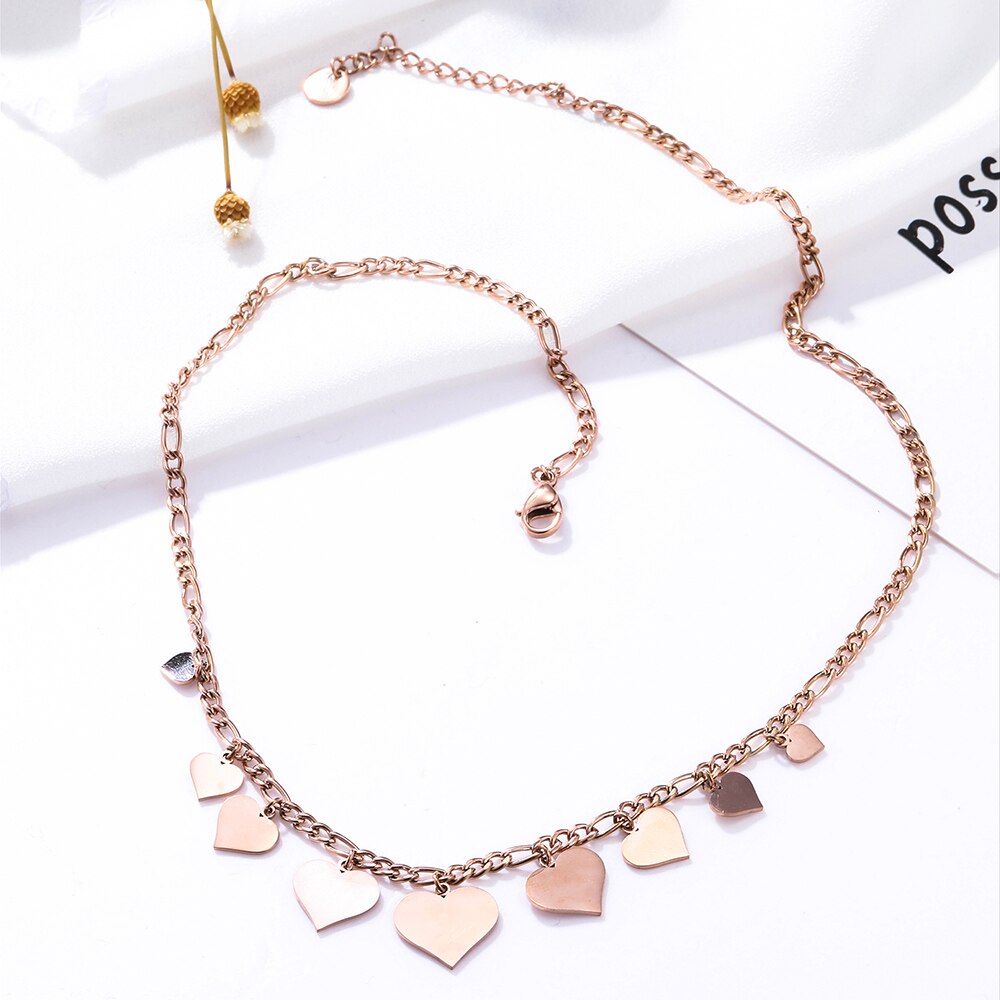 2022 Love Heart Pendant Stainless Steel Necklaces For Woman Rose Gold Color Choker Necklace Wedding Statement Jewelry Gifts