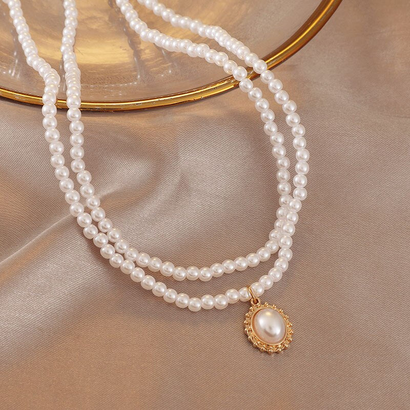 2022 Multi Layered Pearl Pendant Necklace Collar Choker Statement Necklace Women Wedding Party Jewelry Sweater Chain