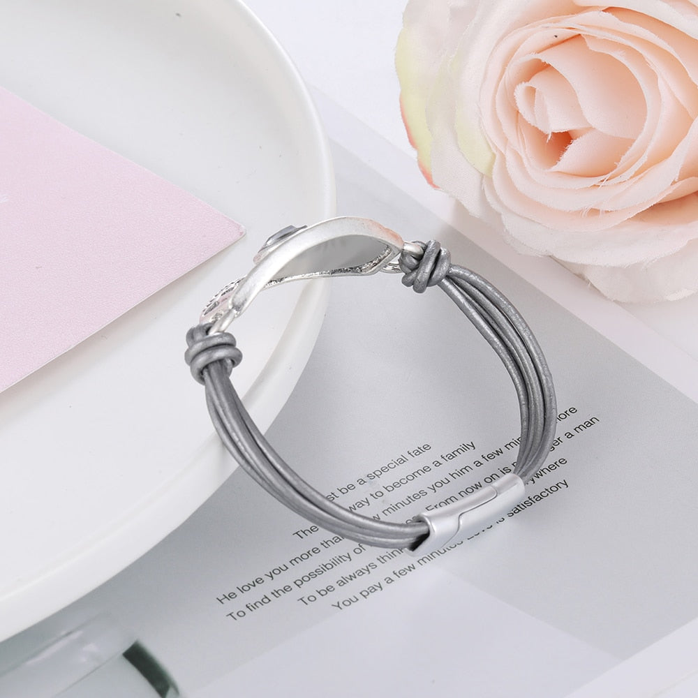 2022 Popular Vintage Wax Rope Leather Bracelet For Women Man Charm Big Black Crystal Bracelet Bangle Jewelry Men's Hand Rope