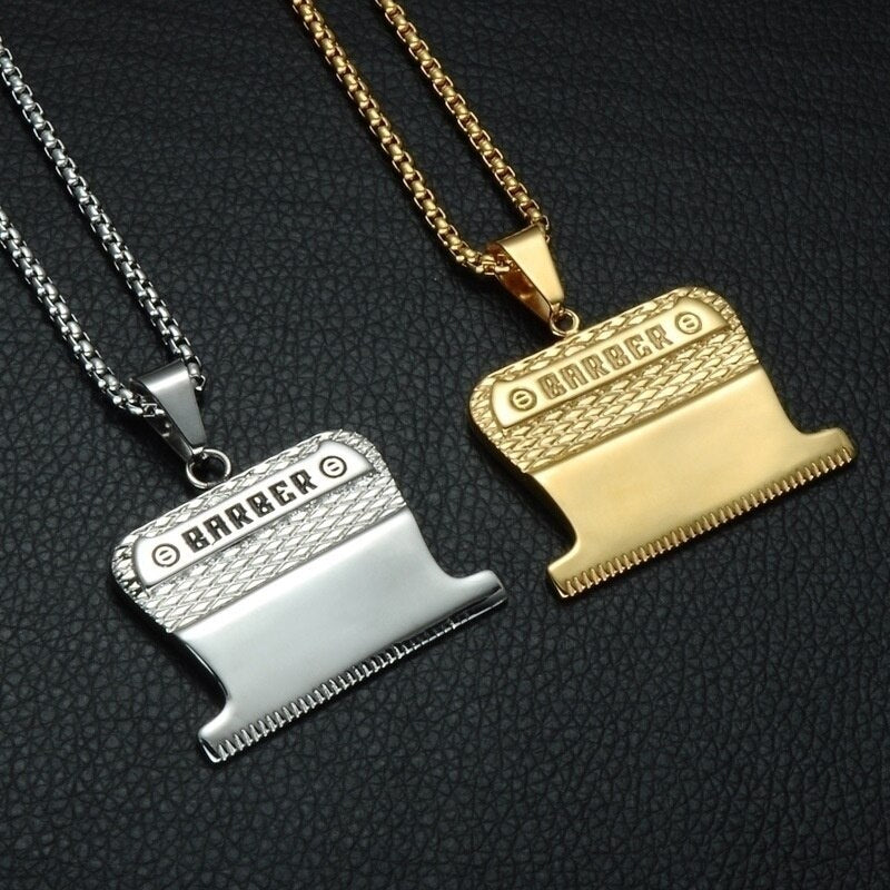 2022 Stainless Steel Blade Pendant Necklace Men's Gold and Two-Color Necklace Accessories