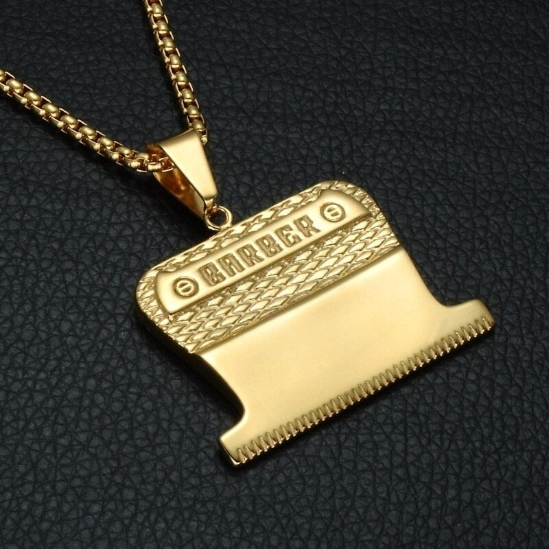 2022 Stainless Steel Blade Pendant Necklace Men's Gold and Two-Color Necklace Accessories