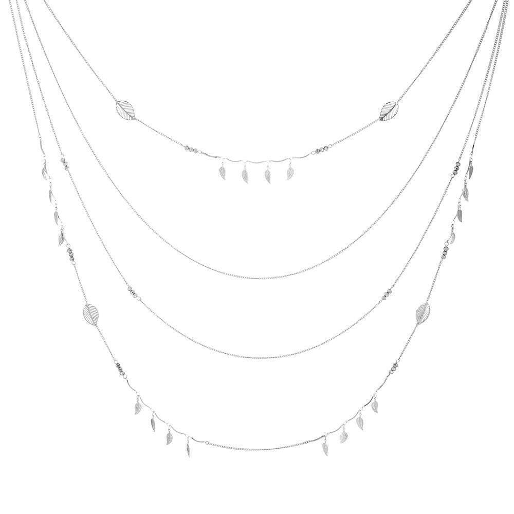 2022 Stainless Steel Necklace For Women Silvery Chain Leaf-Shaped Pendant Multi Layered Female Necklaces Accessories Jewelry