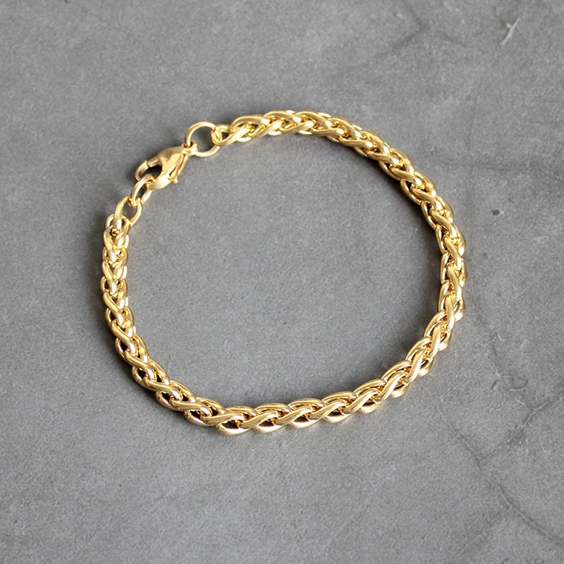 2021  Stainless Steel Plated Gold Keel Chain Bracelet  Jewelry For Women and Men Wedding Birthday Party Gift 4/5/6MM