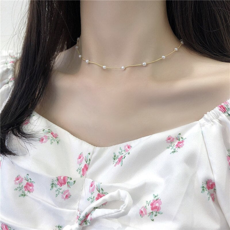 2022 Temperament Simple Gypsophila Pearl Necklace Woman Sweet Forest Super Fairy Woman Clavicle Chain Necklaces Jewelry Gift